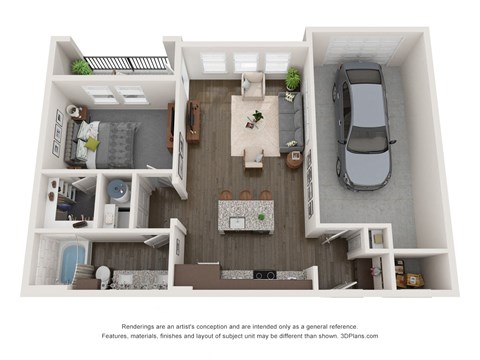 Floor plan for 1 bed, 1 bath, 753 sqft